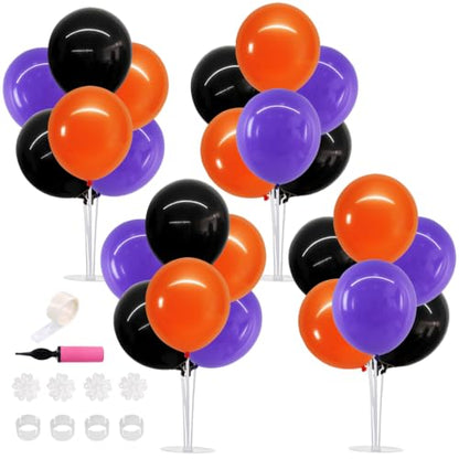 TONIFUL 4 Black Purple Orange Balloon Stand Balloon Centerpieces for Table - color: Black Purple Orange