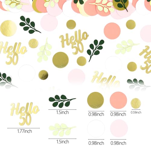 300PC 50TH Birthday Confetti for Table Pink and Sage Green Happy 50TH Birthday Decorations for Women Dots Hello 50 Confetti Scatters Fifty and Fabulous Party Decor Supplies - style: Pink Hello 50 Confetti