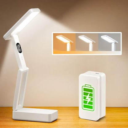 One Fire Small Desk Lamp,10000mAh Battery Operated Lamp,3 Colors+Dimmable Desk Light,LED Desk Lamp with Digital Clock+45min-Timer,Wireless & Portable Light,Desk Lamps for Home Office,Craft - color: 10000mAh