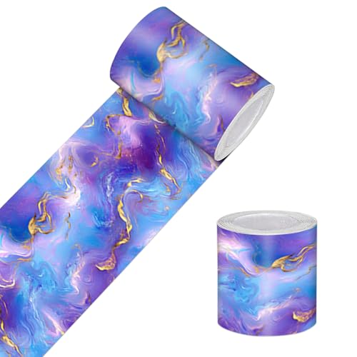 HOMETITUTE Peel and Stick Wallpaper Border 4x196in Purple Marble Pattern - color: blue-violet