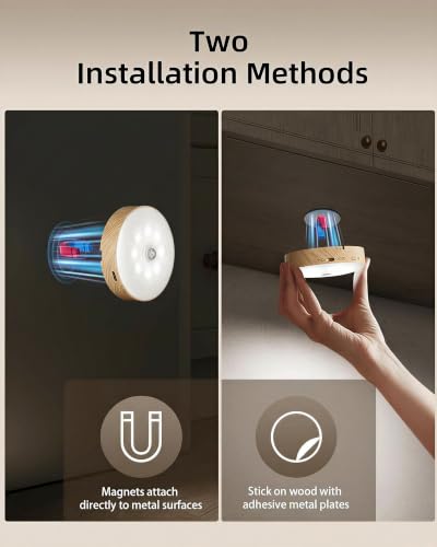EZVALO Under Cabinet Lighting with Charging Station, 1000mAh Rechargeable Puck Lights with Remote, 3 Color Temps & 12 RGB Closet Lights, Dimmable Motion Sensor Lights for Shelf, Kitchen (6 Packs) - color: Wood Grain