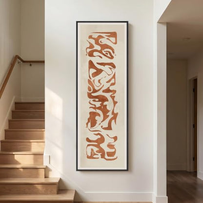 Large Framed Wabi Sabi Terracotta Abstract Wall Art, Long Vertical 20x60 In - color: Terracotta Shapes, size: 60"L x 20"W