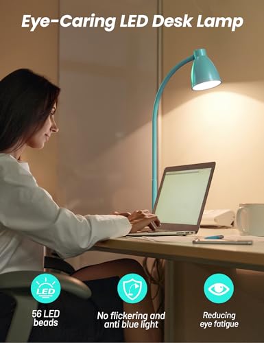 BOHON LED Desk Lamp with USB Charging Port, 3 Color Modes Dimmable, Teal - color: Teal