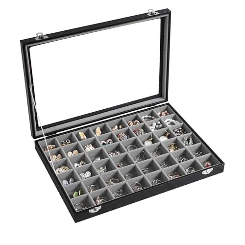 Stratalife 48 Grid Earring Organizer, Jewelry Holder Organizer with Lid - color: Gray-Black, size: 48 Grid