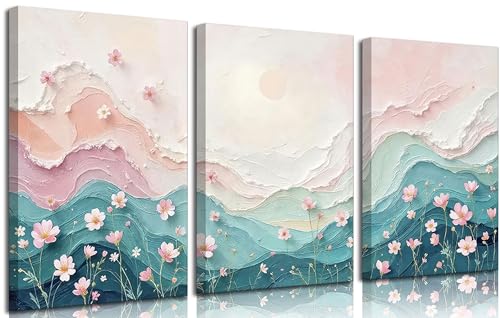 3pcs Abstract Texture Canvas Wall Art Modern Minimalist Texture Wall Decor Pictures Pastel Flowers And Mountains Posters Prints Paintings for Living Room Bedroom Office Home Decoration - color: Abstract Texture, size: 24"L x 16"W-Canvas