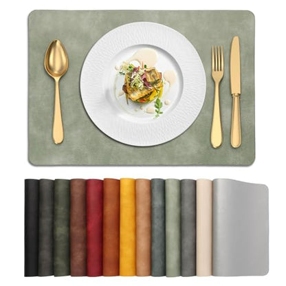 UnivoColors Placemats,Heat Resistant Placemats Set of 4 Washable 12 x 17 Inch,Waterproof Table Mats,Wipeable Pu Place Mats for Kitchen,Dining Room.Green - color: Washed Green