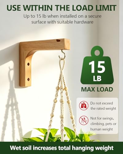 Macrame Plant Hanger, Hanging Wall Planters for Indoor Plants, Wooden Hanging Basket Hooks for Outdoor Pots Wind Chime Flower Bracket Lanterns Patio Garden Decoration (2-Pack,5-Inch) - style: 2-L Style(2Pack)