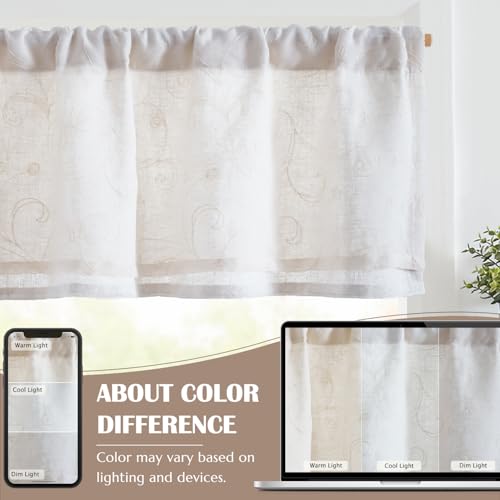 jinchan Kitchen Valance Curtain Double Layers, 1 Panel, Crude - color: Scroll Floral | Crude, size: 50"W x 16"L (Pack of 1)