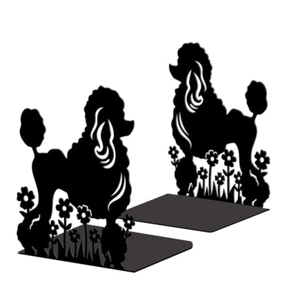 Peacoblue 5.3"x4.3"x6.5" Metal Bookends, Heavy Duty Book Ends for Shelves - style: Poodle Dog and Flowers