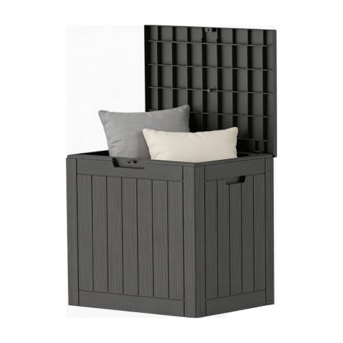 TARKARI 45 Gallon Lockable Resin Deck Box, Waterproof & UV-Resistant Outdoor Storage Box for Outdoor Cushion Storage, Garden Tools & Pool Accessories Storage, Black - color: Black, size: 45 gallons