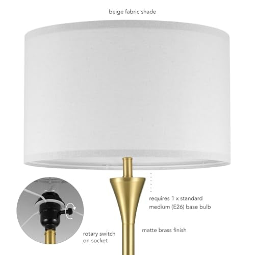Globe Electric 61000150 60" Floor Lamp, Antique Brass Finish, Beige Fabric Shade, Mid-Century Modern Standing Lamp, E26 Base, Sustainable Design for Living Rooms and Bedrooms - color: Antique Brass, Maclaine