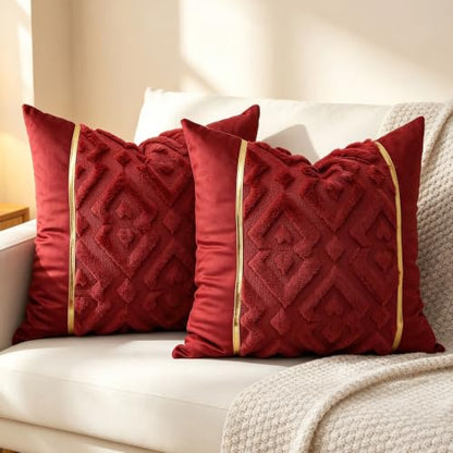 Luxury Patchwork Tufted Throw Pillow Cover 16x16 Inch Set of 2 - color: Claret, size: 16" x 16" (Pack of 2)