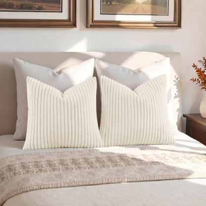 Simmore Fall Soft Cream White Flannel Throw Pillow Covers 18X18 Set of 2 - color: Cream White, size: 18" x 18" (Pack of 2)