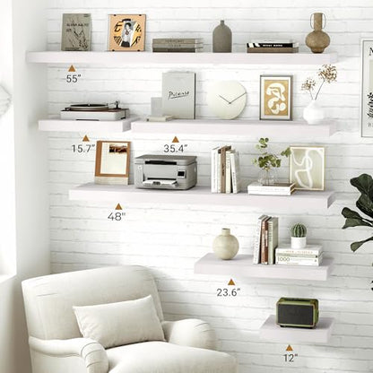 Vivelove 48 Inch White Floating Shelves, 12 Inches Deep Shelves, Set of 2 - color: White, size: 48”wx12”dx1.5”h