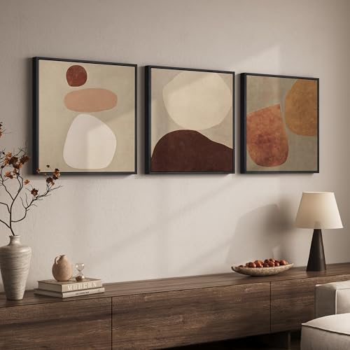 Large Framed 3 Piece Neutral Abstract Wall Art for Living Room, 24x24 In - color: Beige & Brown & Tan, size: 24x24" (3 Pieces)