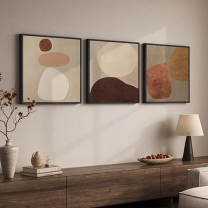 Large Framed 3 Piece Neutral Abstract Wall Art for Living Room, 24x24 In - color: Beige & Brown & Tan, size: 24x24" (3 Pieces)