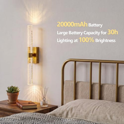 Battery Operated Wall Sconces Set of 2, 20000mAh Rechargeable Wall Light | Remote Control,3000K-6000K Dimmable LED Wireless Sconces,Gold,20.9 Inch - color: Gold, size: 20.9 Inch