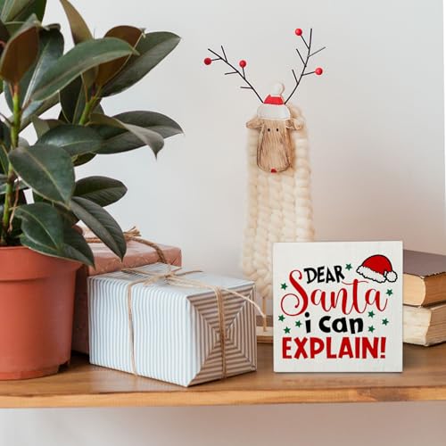 Funny Christmas Wooden Box Sign Desk Decor,Funny Christmas Santa Wooden Block Box Sign Decoration For Home Office Shelf Table Decor 5x5 Inches - color: Funny-04