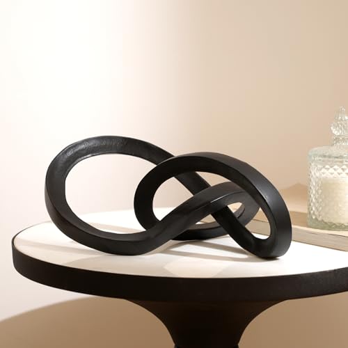 Modern Abstract Aluminum Tabletop Sculpture Décor, Black Metal Decorative Accent for Coffee Table, Bookshelf, Console Table, Living Room, Office & Home Décor