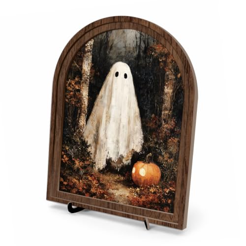 Vintage Ghost Arched Wood Frame Tabletop Decor, Rustic Halloween Wall Art - color: Color 05