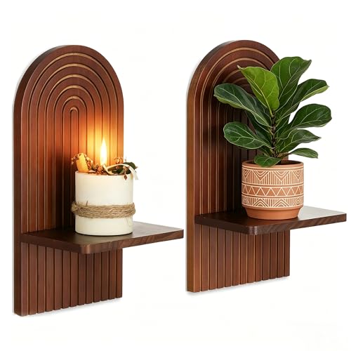 Mid Century Modern Walnut Wall Candle Holder Set of 2 - color: Walnut Color