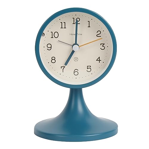 3" Round Quartz Analog Metal Alarm Clock Silent Non Ticking Desk Clock | Small Bedside Table Clock with Stand Bedroom Home Office Battery Operated (batteries not included) - color: Blue
