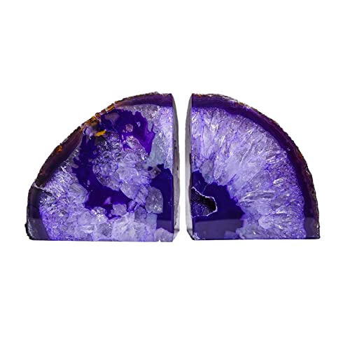 AMOYSTONE Purple Agate Bookends, Small Crystal Book Ends for Bedroom Shelves - color: Purple, size: 2-3 Pounds