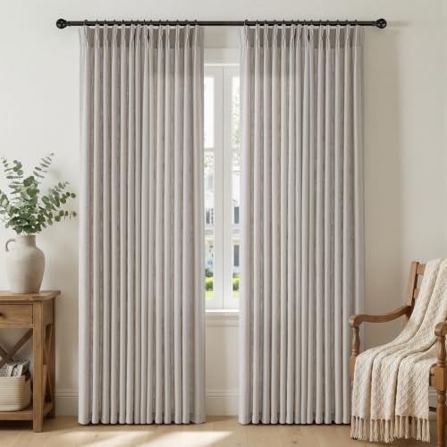 Semi Sheer Pinch Pleated Linen Curtains for Living Room 90 Inches, Greige - color: Greige, size: 40"W x 90"L (Pack of 2)