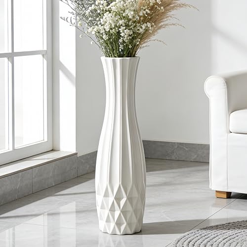 White Tall Ceramic Floor Vase, 28 Inch, Flared Geometric Design - color: Shape 2, size: 28 Inch