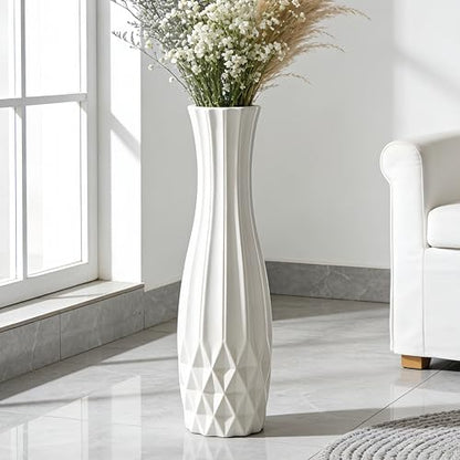 White Tall Ceramic Floor Vase, 28 Inch, Flared Geometric Design - color: Shape 2, size: 28 Inch
