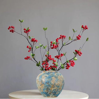 Rustic Ceramic Flower Vase, 8.3in Small Chinese Style Vase,Blue - color: Blue a