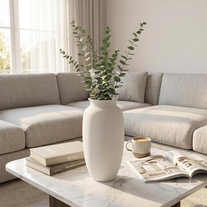 11 inch Tall Handcrafted Large White Ceramic Vase for Flowers, Home Decor - size: 11”H × 6”W