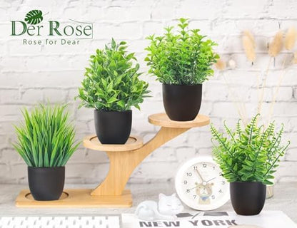 Der Rose 4 Pack Mini Fake Plants in Black Pots, 7" Bathroom & Desk Decor - color: Green