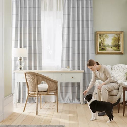 NICETOWN 100% Blackout Navy Blue Plaid for Bedroom, W52xL90, 2 Panels - color: Navy Blue, size: 52"W x 90"L (Pack of 2)