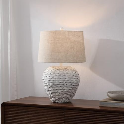 JONATHAN Y Alaro Table Lamp Woven Water Hyacinth Basket 24.5", White - color: White