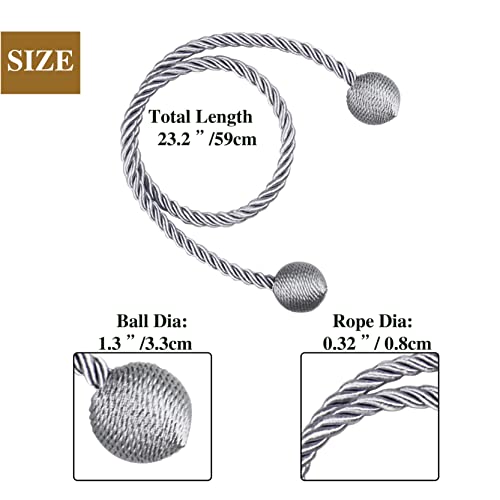 Curtain Tiebacks Outdoor Elegant Decorative Tie Backs Modern Rope Tiebacks for Drapes Window Curtain Holdbacks for Draperies (Grey, 4) - color: Grey