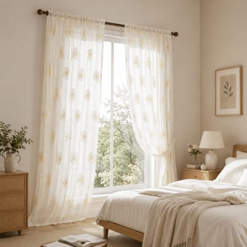VOGOL Floral Embroidered Sheer Curtains, 52 x 84, 2 Panels, Rod Pocket - color: Matching Sheer, size: 52"W x 84"L (Pack of 2)