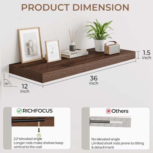 RICHFOCUS 36" Bathroom Floating Shelves for Wall 2Pack|Walnut - color: Walnut, size: 36"L x 11.6"D, Set of 2