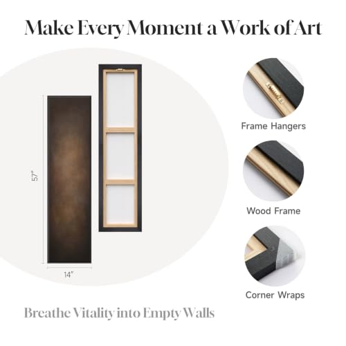 Framed Long Narrow Brown Abstract Moody Rustic Vertical Wall Art, 14x56 In - color: Brown, size: 56"L x 14"W