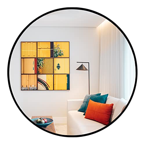 Oruii Large Round Mirror, 30 inch Circle Mirror, Matte Black Metal Frame - color: Black, size: 30"L x 30"W