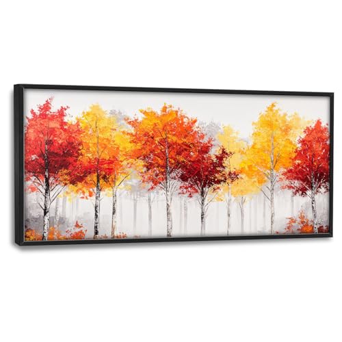 Trulave Large Fall Forest Canvas Wall Art Decor for Living Room 60''x30'' | Autumn Red Trees Framed Wall Decor Red Leaf Landscape Pictures Painting Artwork for Bathroom Bedroom - color: Fall Forest, size: 60"L x 30"W