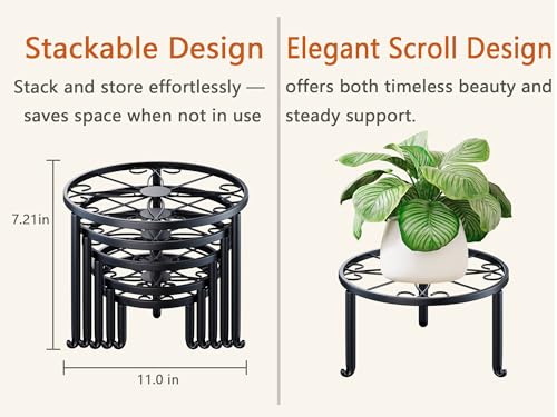 5-Pack Metal Plant Stand Outdoor, Heavy Duty Round Pot Holder Rack for Patio & Garden - color: S-White