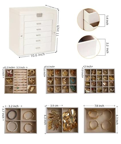BOOVO Large Jewelry Box for Women 6 Layer - color: Pearl White, size: 6 Layer
