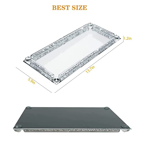 Crystal Glass Tray, 11.7"x5.9" Silver Rectangular Perfume Tray - color: Silver a