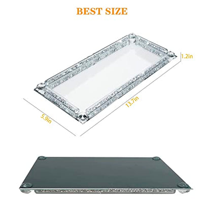 Crystal Glass Tray, 11.7"x5.9" Silver Rectangular Perfume Tray - color: Silver a