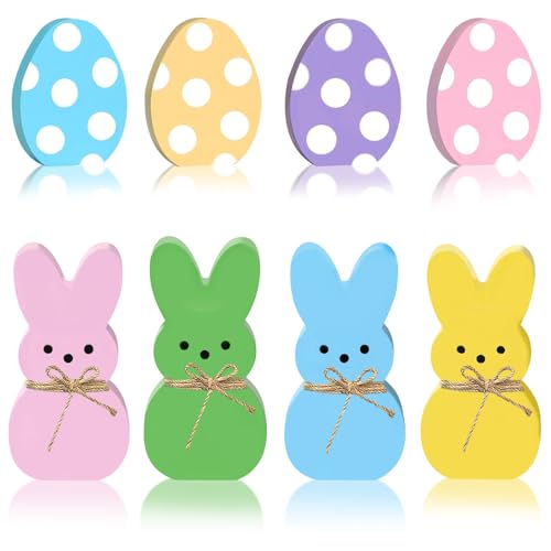 8Pcs Easter Bunny Decorations for Home - Wooden Eggs Table Decorations Signs - Spring Easter Tiered Tray Decor for Indoor Mantel Office - style: 8 PCS Bunny Eggs