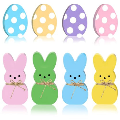 8Pcs Easter Bunny Decorations for Home - Wooden Eggs Table Decorations Signs - Spring Easter Tiered Tray Decor for Indoor Mantel Office - style: 8 PCS Bunny Eggs