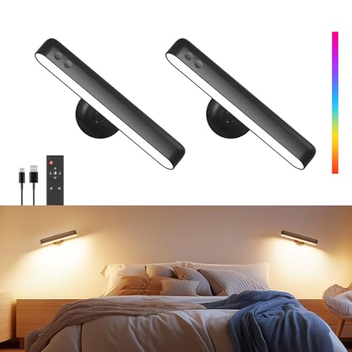 Rechargeable Battery Operated Wall Sconces 7500mAh, Wall Lights for Bedroom - color: Black-2P