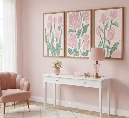hijyord 3 Pcs Pink Tulips Flowers Canvas Wall Art Unframed - color: Poster, size: 24"L x 16"W