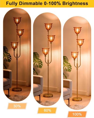 Red Glass Floor Lamp 66IN 3-Light Modern Gold Dimmable Tree Floor Lamps - color: Deep Red Lace-Gold